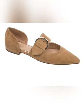Poalo Dean Leather Suede Tan Two Piece Pointy Tow Buckle Balette Flats Shoes 9.5